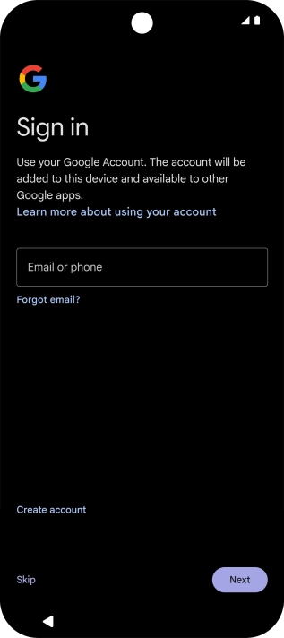 Press Email or phone and key in the username for your Google account.