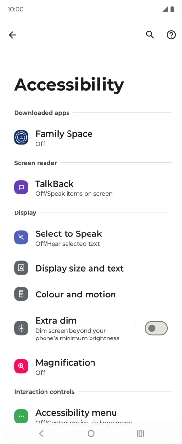 Press Talkback and follow the instructions on the screen to select the required settings.