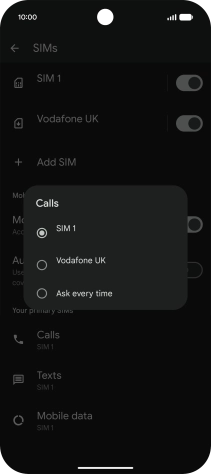 Press the required setting.