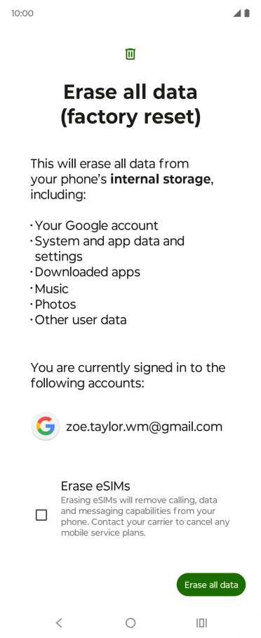 Press Erase all data.