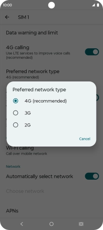 Press the required network mode.