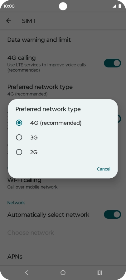 Press the required network mode.