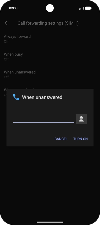 Key in +447836121121 and press TURN ON.