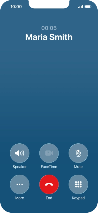 Press the end call icon to end the call and return to the home screen.