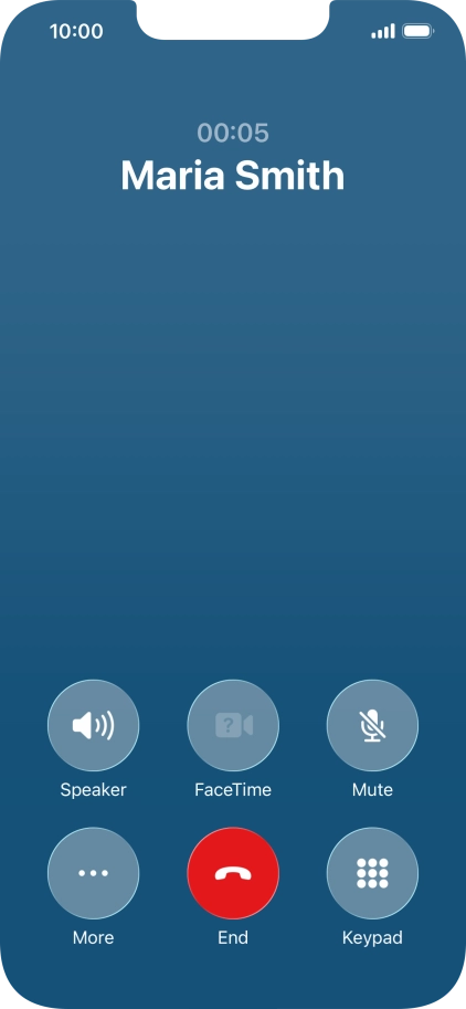 Press the end call icon to end the call and return to the home screen.