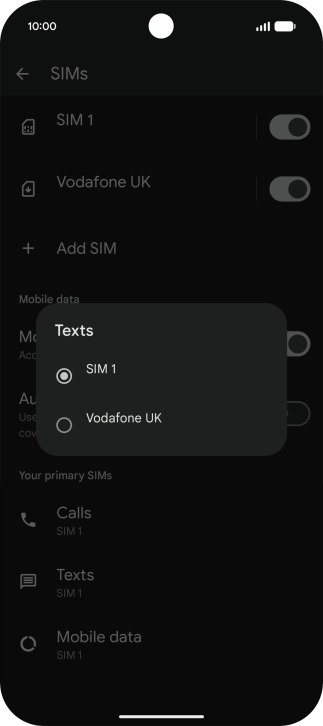 Press the required SIM.