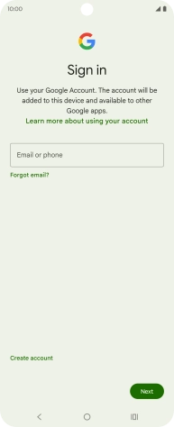 If you don't have a Google account, press Create account and follow the instructions on the screen to create an account.