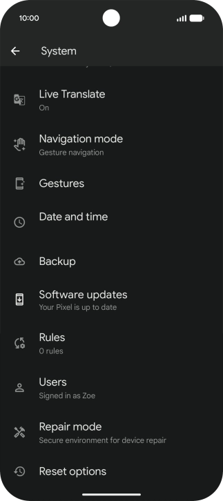 Press Reset options.
