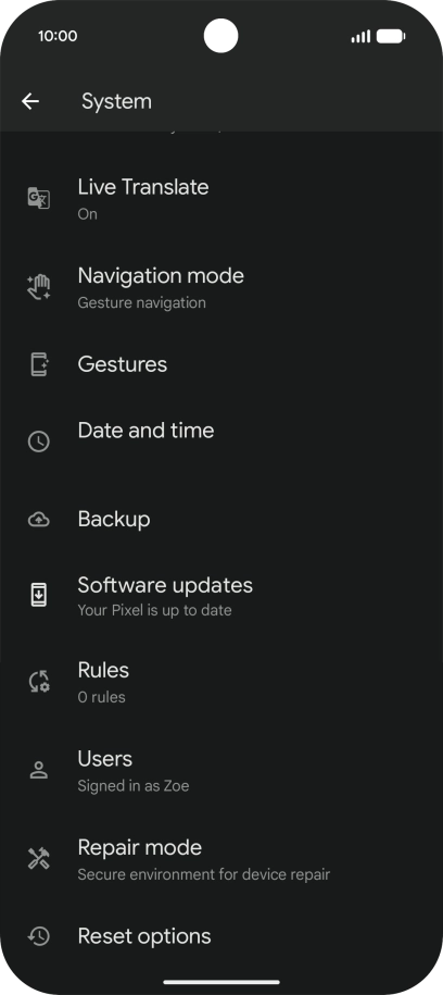Press Reset options.
