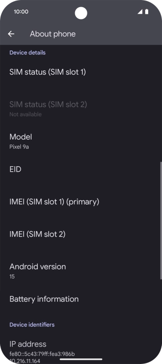 Your phone's software version is displayed below Android version.