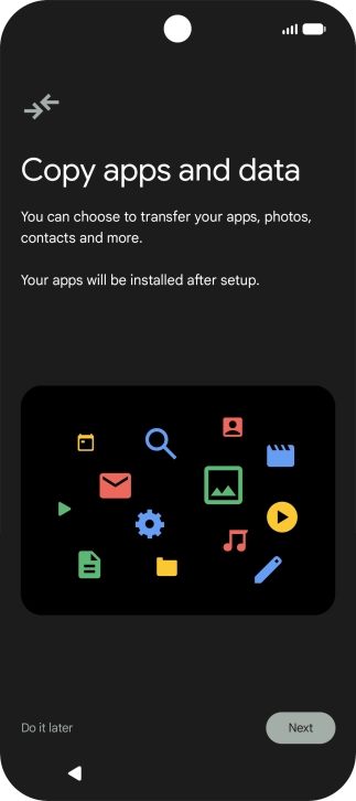 When this screen is displayed, your phone is ready to restore content from a Google One backup.