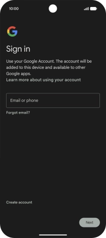 If you don't have a Google account, press Create account and follow the instructions on the screen to create an account.