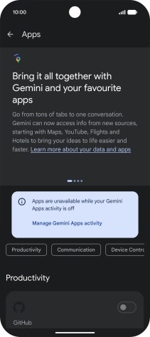 Press the indicator next to the required extension to turn on the function.
