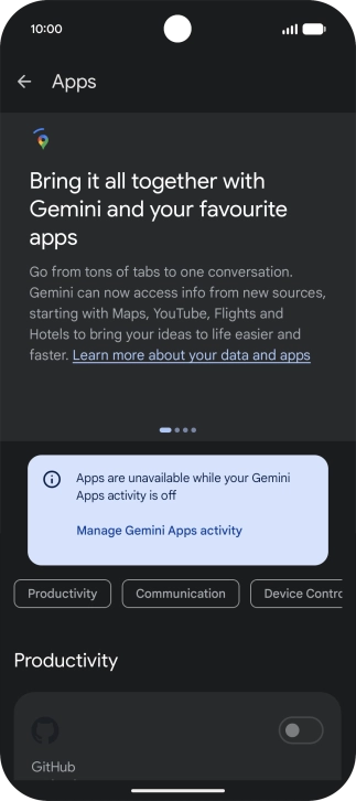 Press the indicator next to the required extension to turn on the function.