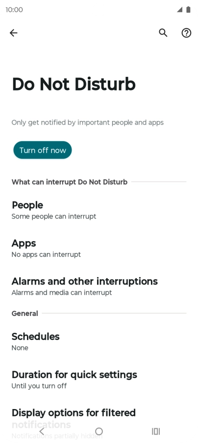 Press Turn off now to turn off Do Not Disturb.