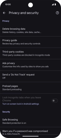 Press Delete browsing data.
