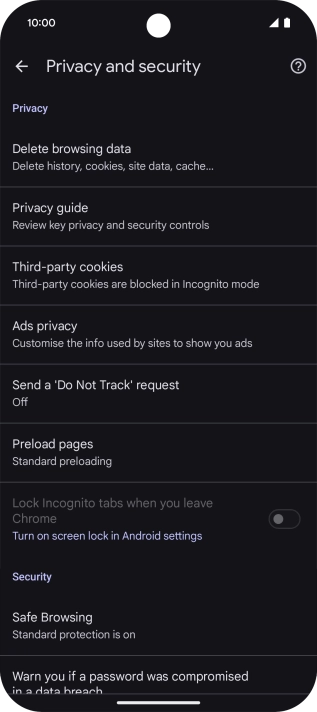 Press Delete browsing data.