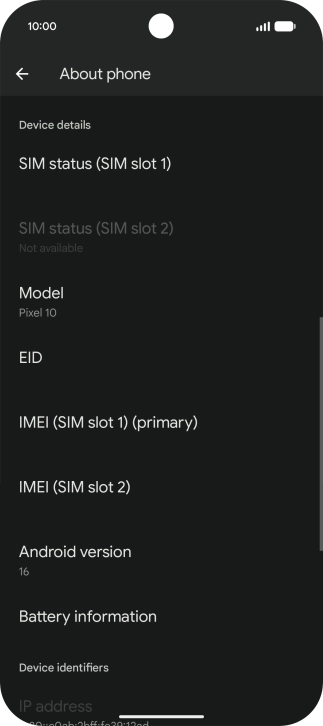 Your phone's software version is displayed below Android version.
