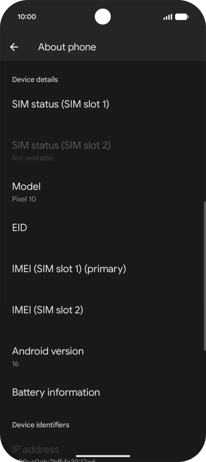 Your phone's software version is displayed below Android version.