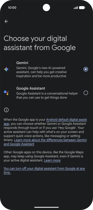 Press the required voice control assistant.