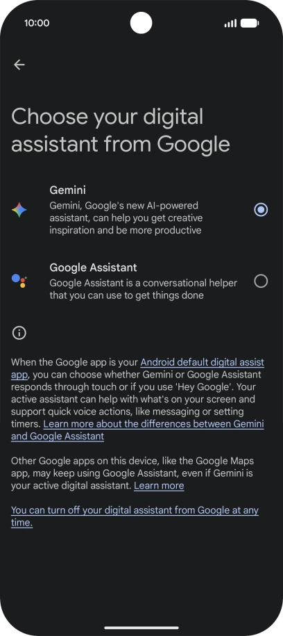 Press the required voice control assistant.