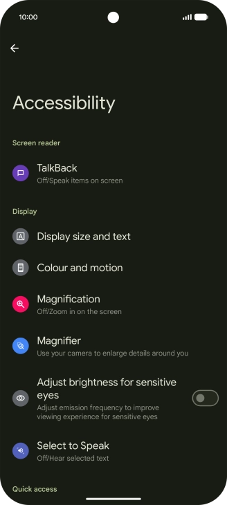 Press TalkBack and follow the instructions on the screen to select the required settings.