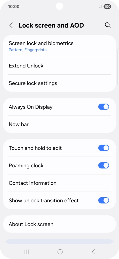 Press Screen lock and biometrics and key in the additional phone lock code you created earlier.