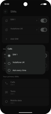 Press the required setting.