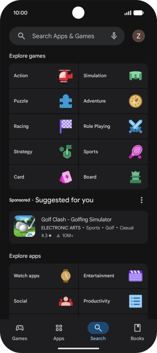 Press the search field.