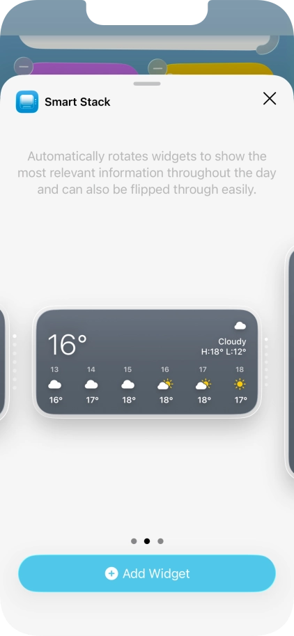 Slide your finger right or left on the screen to select the required widget size.
