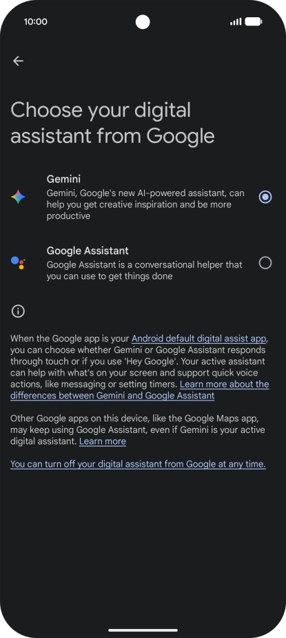 Press the required voice control assistant.
