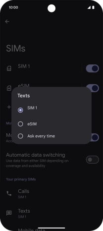 Press the required setting.
