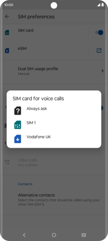 Press the required setting.