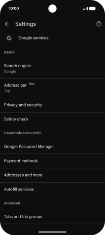 Press Privacy and security.