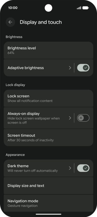 Press Screen timeout.