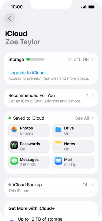 Press iCloud Backup.