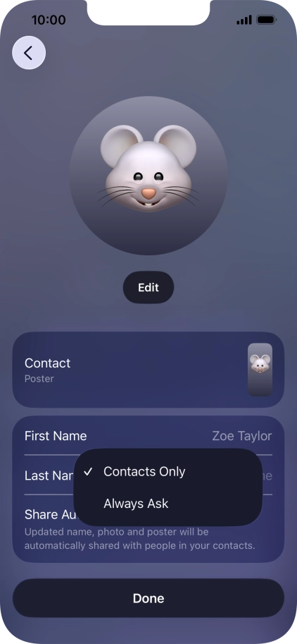Press the required setting.