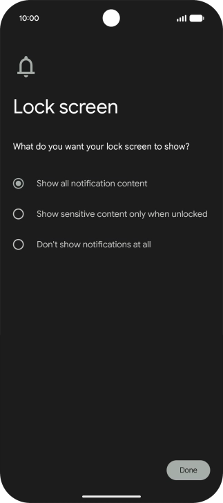 Press the required setting.