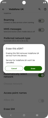 Press Erase and follow the instructions on the screen to delete your eSIM.
