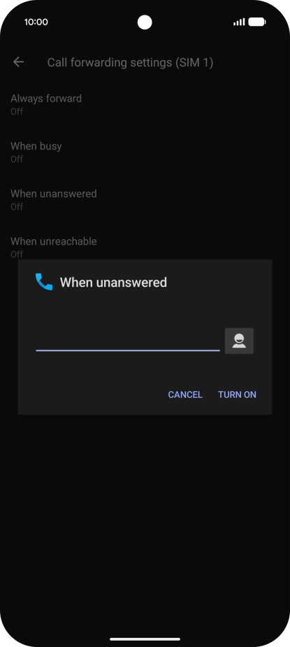 Key in +447836121121 and press TURN ON.