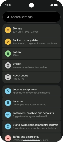 Press Security and privacy.