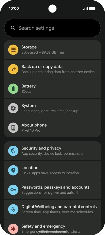 Press Security and privacy.