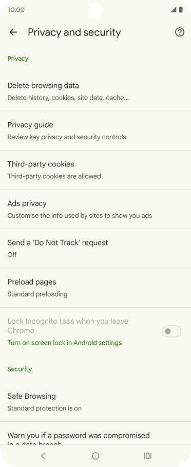 Press Delete browsing data.