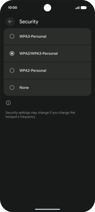 Press WPA3-Personal to password protect your Wi-Fi hotspot.