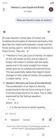 Transcription of the conversation with Gemini Live is now displayed.