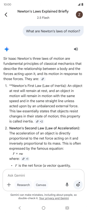 Transcription of the conversation with Gemini Live is now displayed.