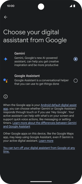 Press the required voice control assistant.