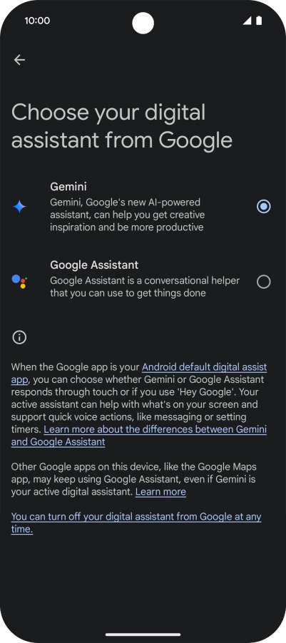 Press the required voice control assistant.