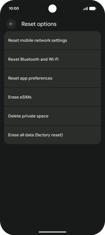 Press Erase all data (factory reset).