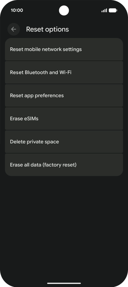 Press Erase all data (factory reset).